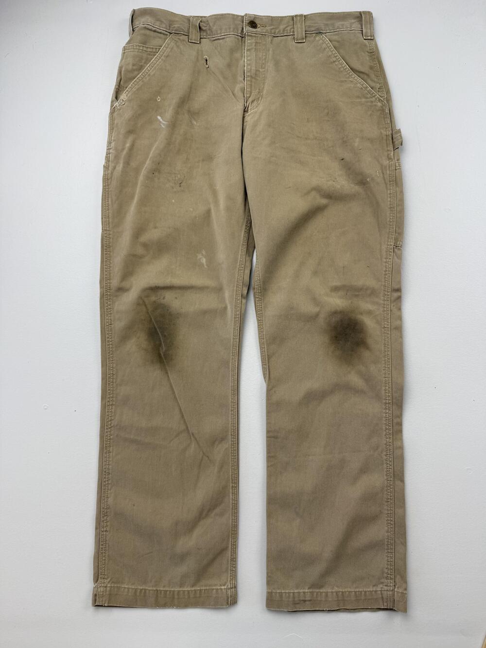 Carhartt Pants Mens 36x32 Beige Carpenter Canvas Distressed Workwear